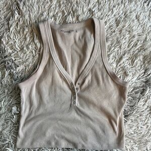 Abercrombie & Fitch Cream Ribbed cropped Tank Top